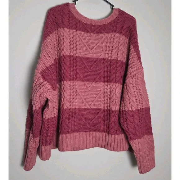 Torrid Cardigan Sweater Plus Size 3X Pink Striped Cable Knit Button Front - Picture 5 of 5